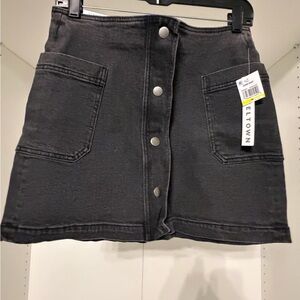 Tinseltown Charcoal Button-Front Mini Skirt